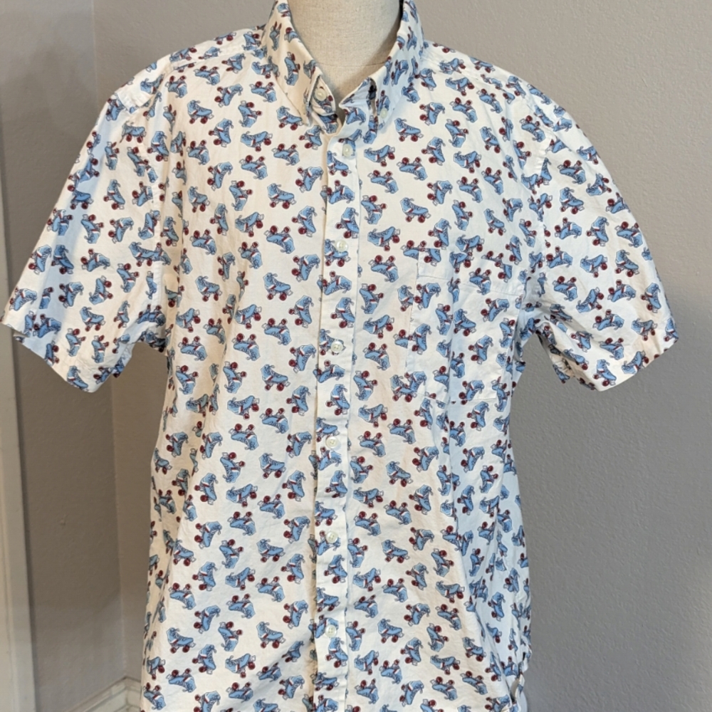 Men's White and Blue Patterned Shirt